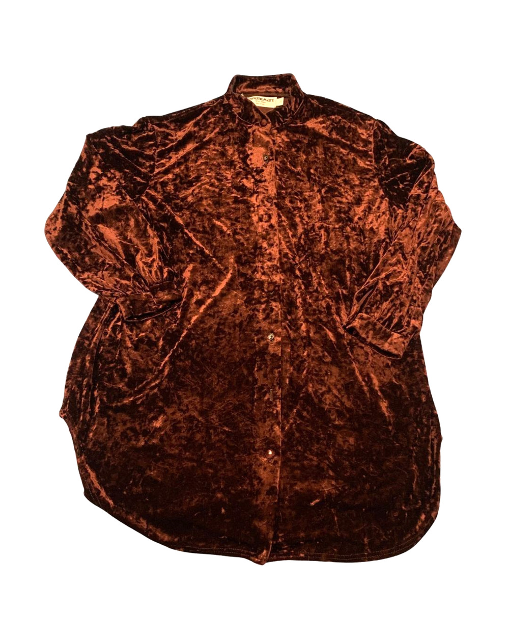 Vintage Womens Crushed Velvet Whimsigoth Tunic Top Size L Burgundy Button Flaws